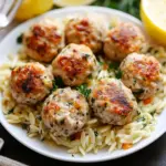 Greek Chicken Meatballs with Lemon Orzo