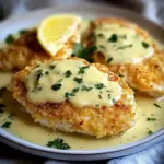 Lemon Pecorino Crusted Chicken with Creamy Lemon Sauce