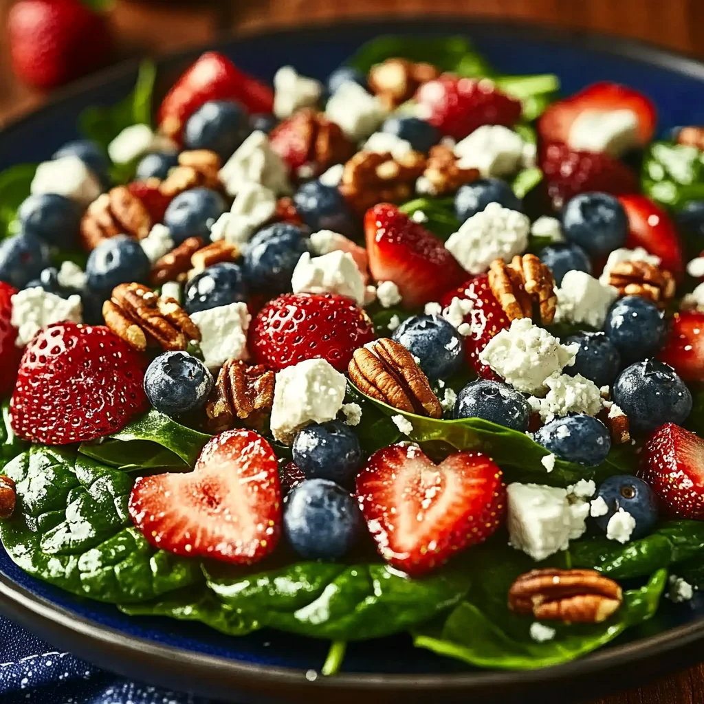 Strawberry & Blueberry Spinach Salad with Pecans and Feta