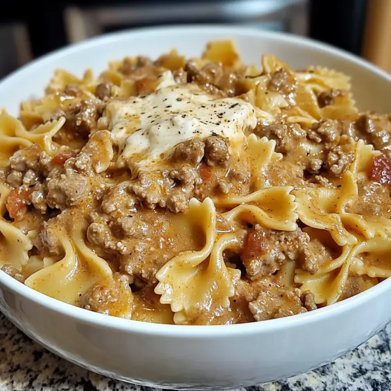 Bowtie Pasta with Creamy Velveeta Beef Sauce