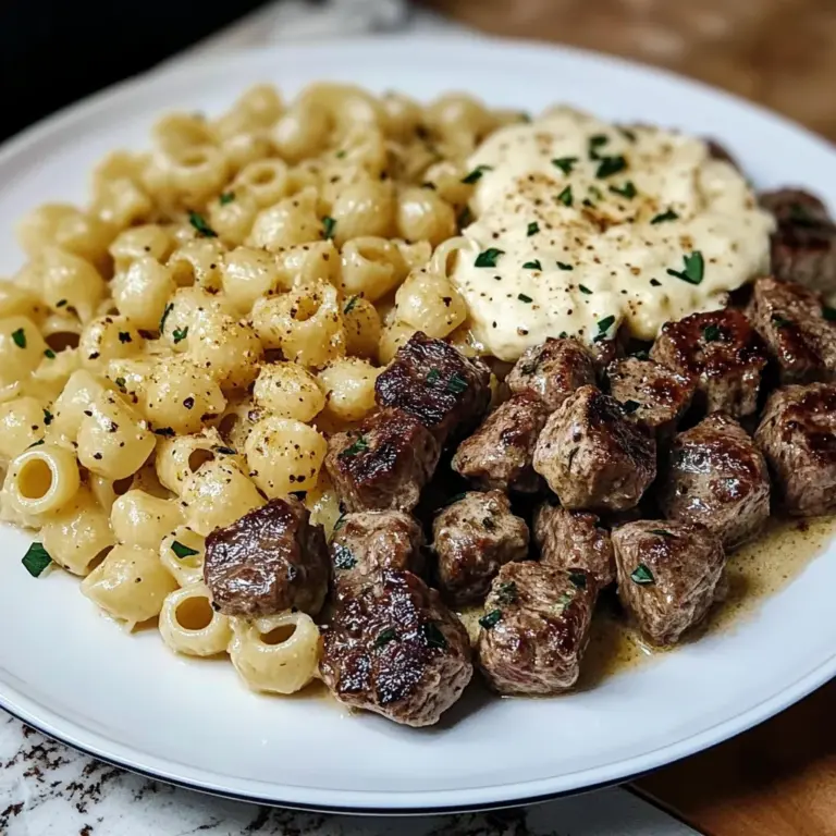 Creamy Parmesan Shell Pasta with Garlic Butter Steak Cubes