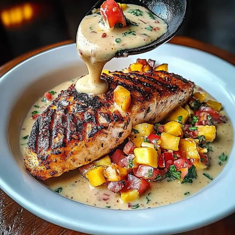 Grilled Fish with Mango Salsa & Creamy Sauce