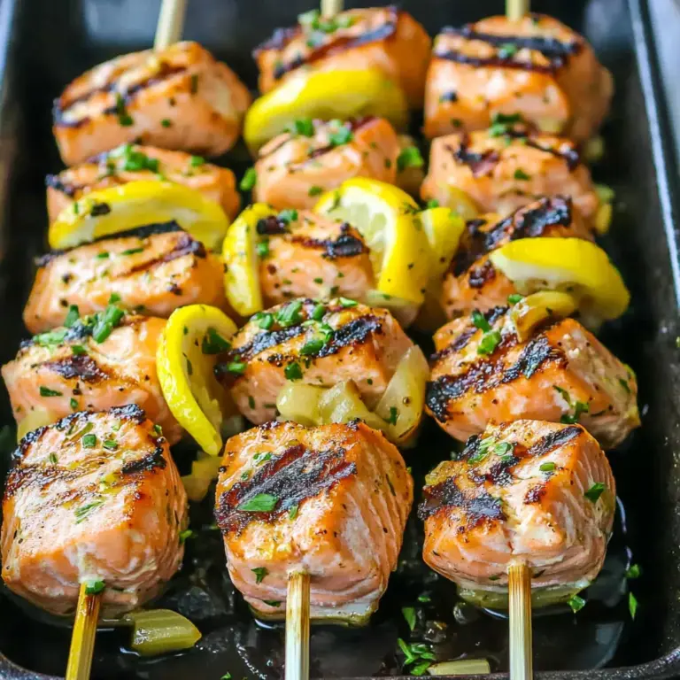 Grilled Salmon Skewers with Garlic and Dijon