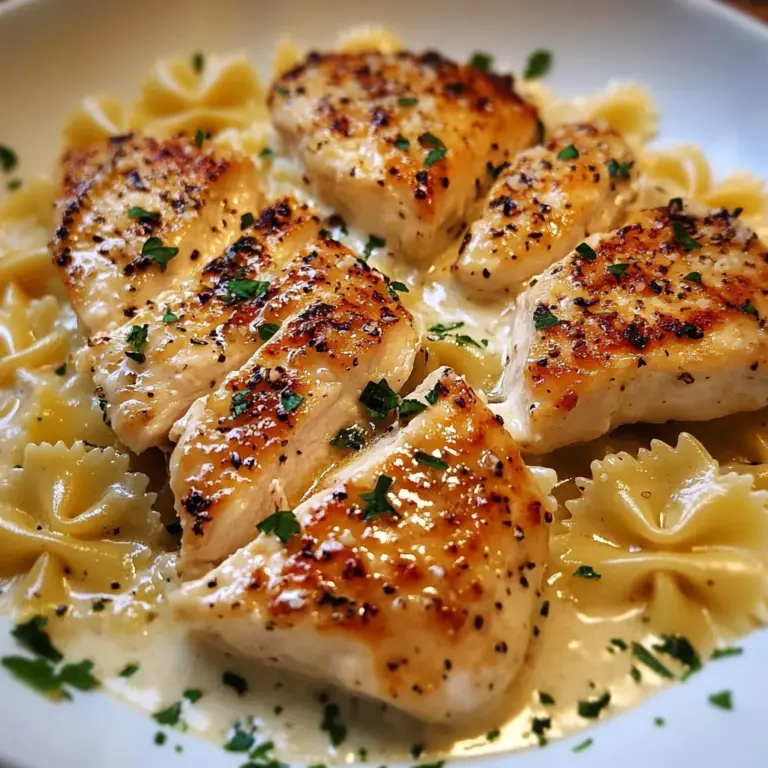 Juicy Garlic Butter Chicken with Bowtie Pasta in Creamy Parmesan Sauce
