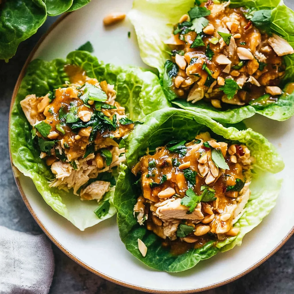 Peanut Chicken Lettuce Wraps with Ginger Garlic Sauce
