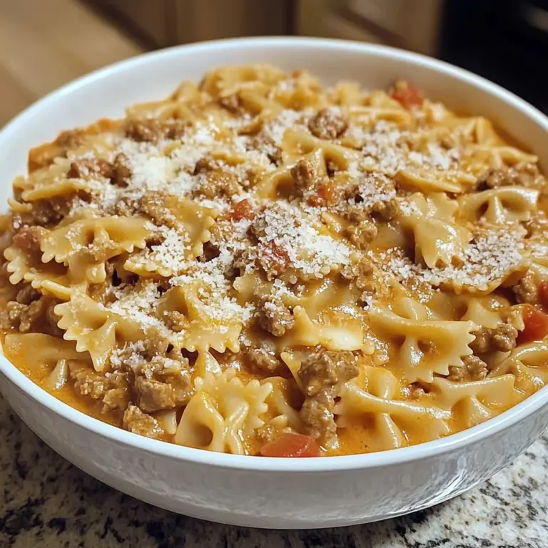 Velveeta Beef Pasta served with bowtie noodles