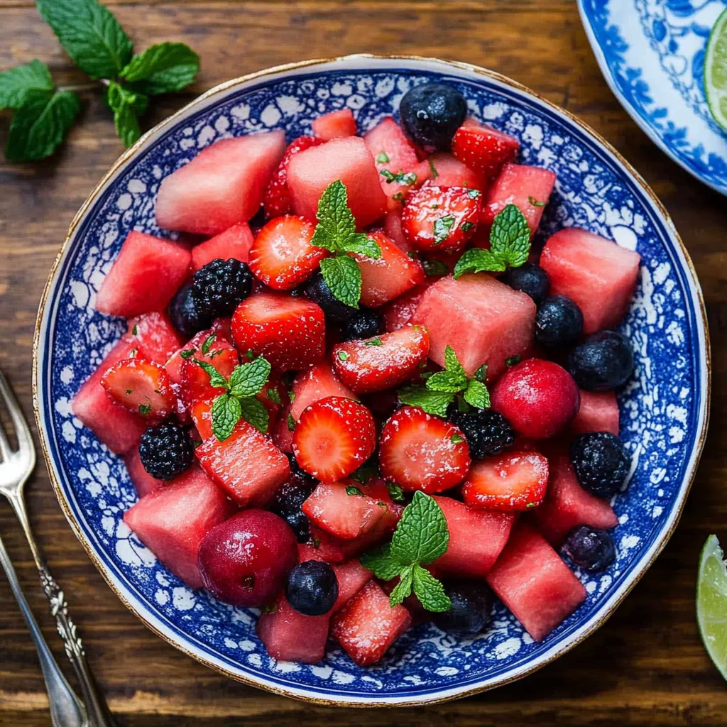 Watermelon Fruit Salad with Lime Mint Dressing
