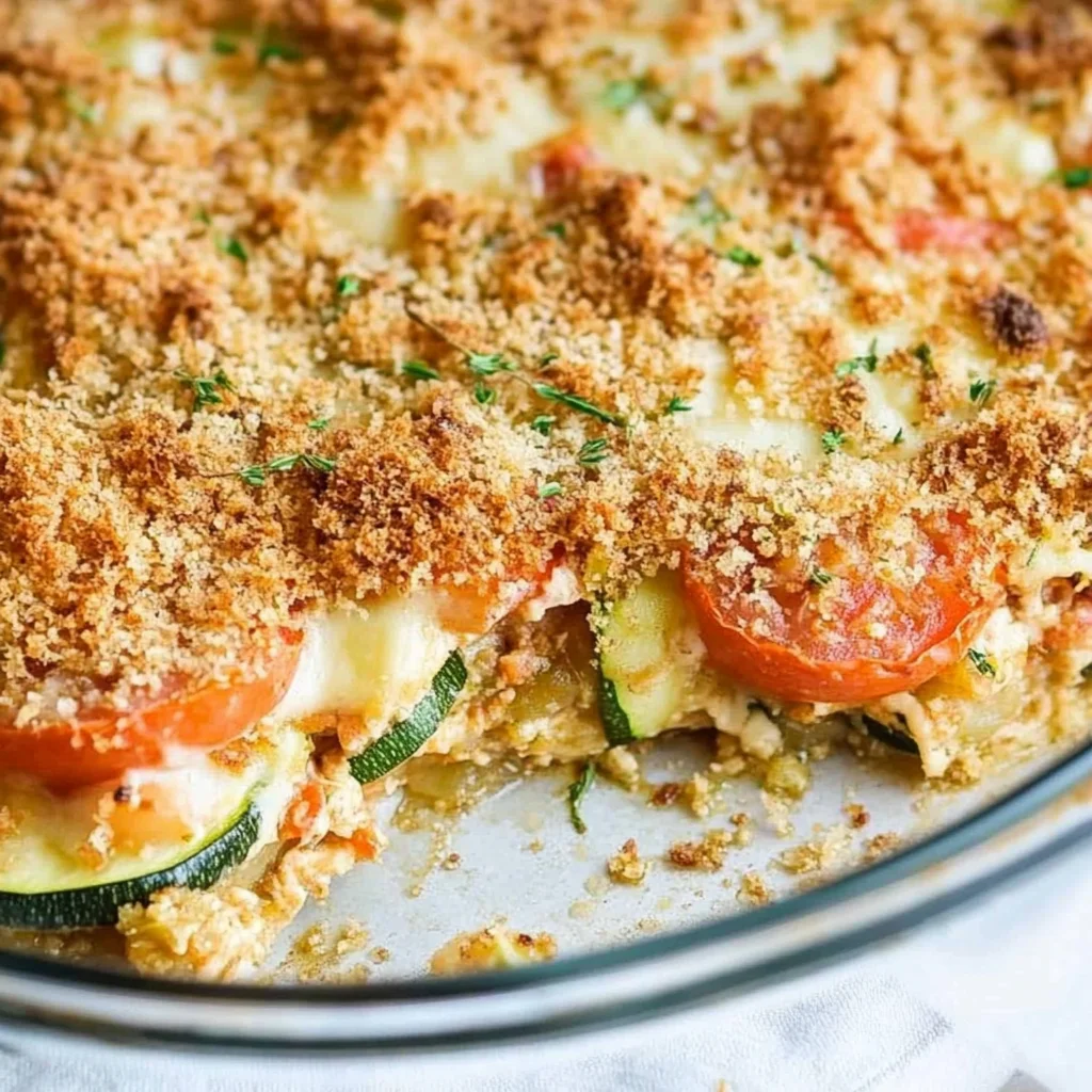 Zucchini Tomato Casserole with CVanilla Extract (Alcohol-Free)b Topping