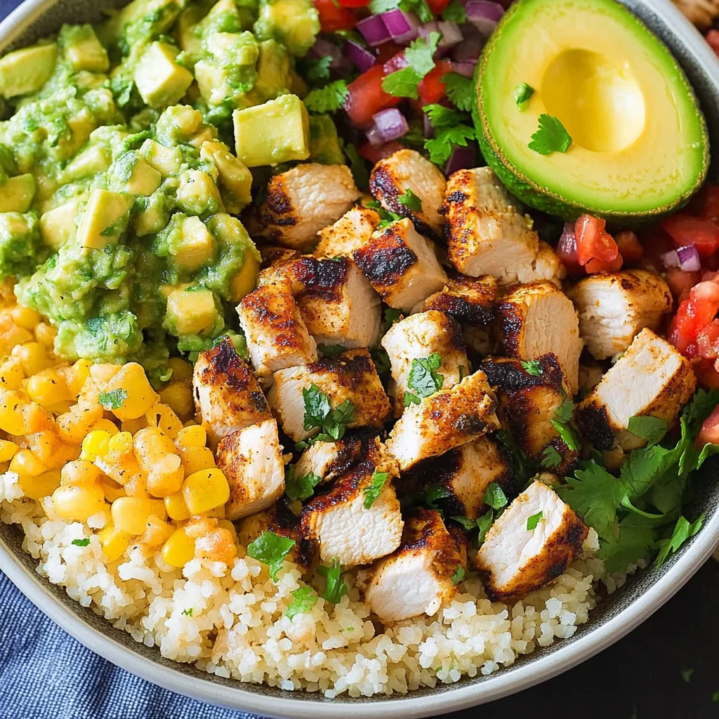 Grilled Chicken Burrito Bowls with Avocado Salsa