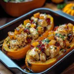 Sweet and Savory Honey Roasted Butternut Squash Stuffed with Chicken