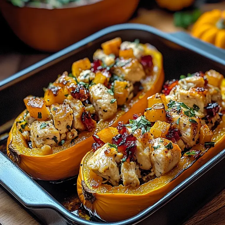 Sweet and Savory Honey Roasted Butternut Squash Stuffed with Chicken