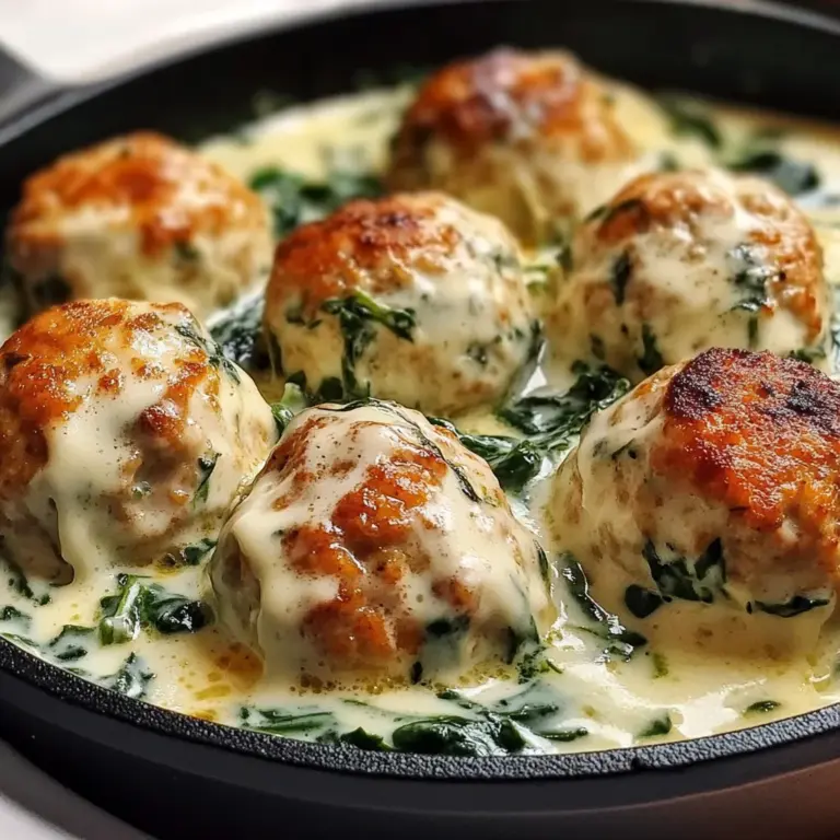 Baked Chicken Ricotta Meatballs with Spinach Alfredo Sauce