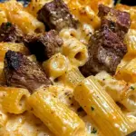 Cajun Steak Tips in Cheesy Rigatoni Parmesan Sauce