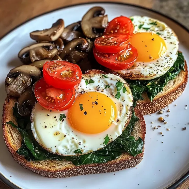 Creamy Tomato & Mushroom Toast Plate with Jammy Eggs & Spinach