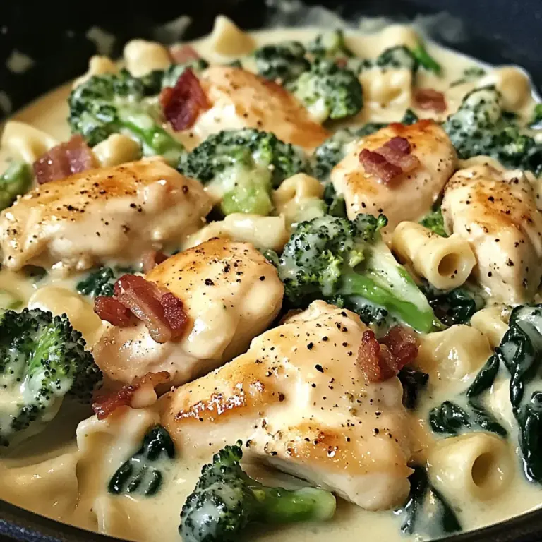 Decadent Garlic Butter Chicken Alfredo with Spinach, Bacon & Broccoli