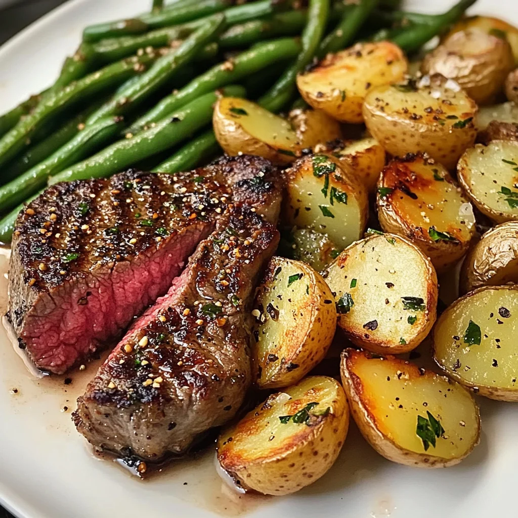 Garlic Herb Steak with Crispy Potatoes & Green Beans
