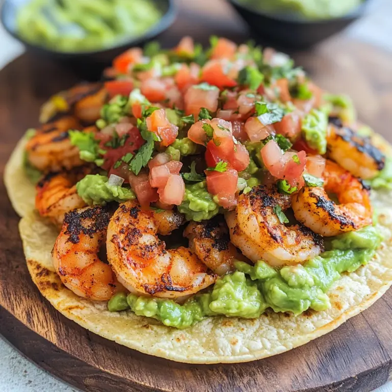 Grilled Shrimp Tostadas with Guacamole & Pico de Gallo