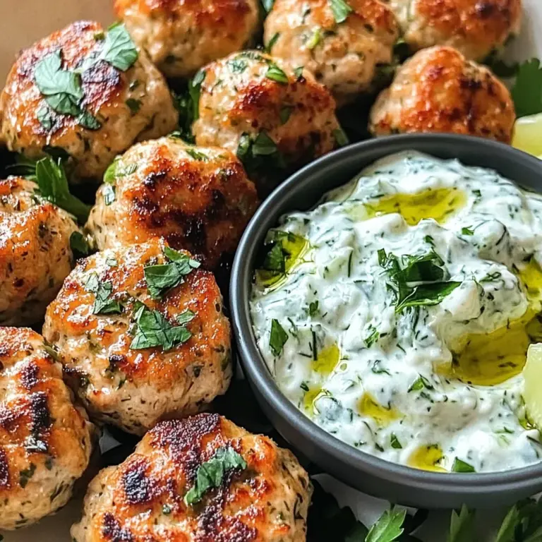 Juicy Greek Chicken Meatballs with Tzatziki