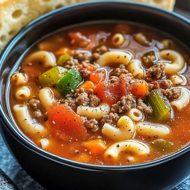 One Pot Beef and Tomato Macaroni Soup