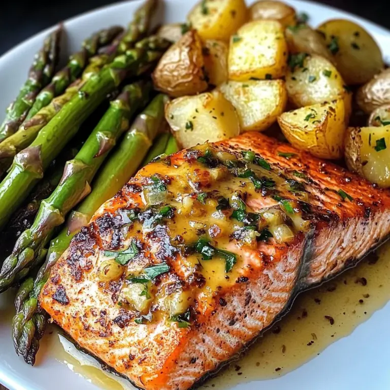 Spiced Salmon with Cheesy Asparagus & Garlic Herb Potatoes
