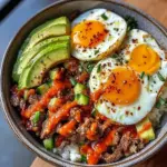 Spicy Avocado & Beef Protein Bowl with Fried Eggs