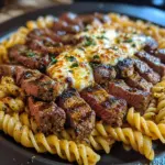 Spicy Garlic Butter Steak with Melted Mozzarella Rotini