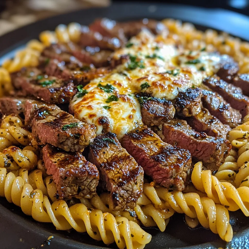 Spicy Garlic Butter Steak with Melted Mozzarella Rotini