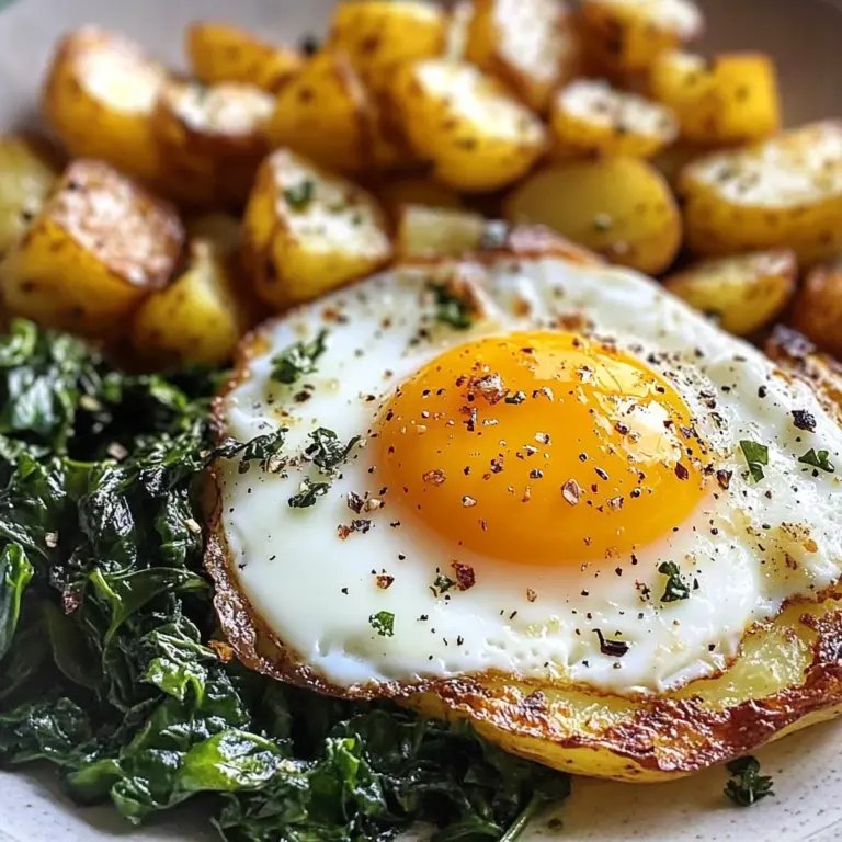 Sunny Eggs with Golden Roasted Potatoes & Sauted Greens