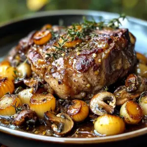 Braised Lamb Shoulder with Lions Mane Mushrooms and Thyme