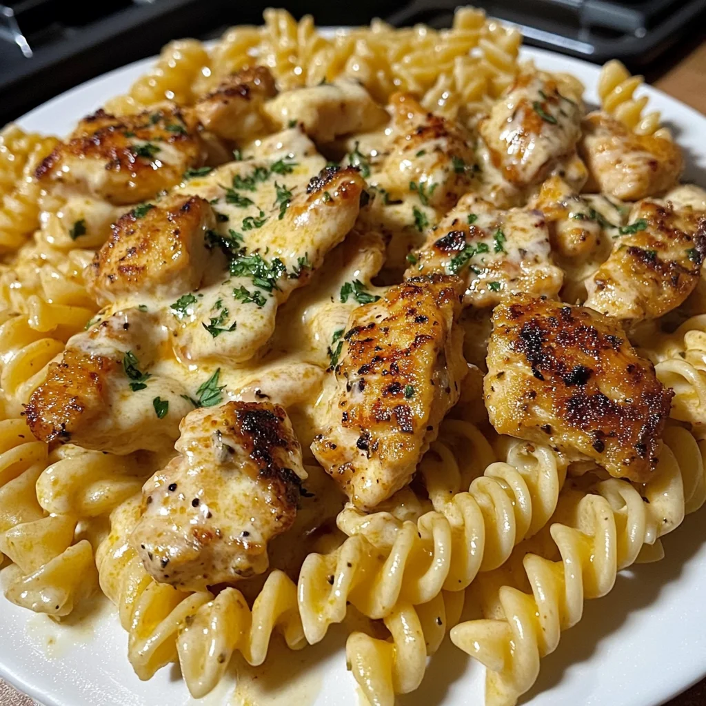 Cheesy Garlic Cajun Chicken Rotini in Velveeta Cream Sauce