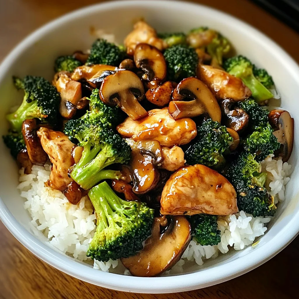 Chicken, Broccoli & Mushroom Stir-Fry with Steamed Rice
