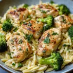Creamy Garlic Parmesan Orzo with Chicken & Broccoli