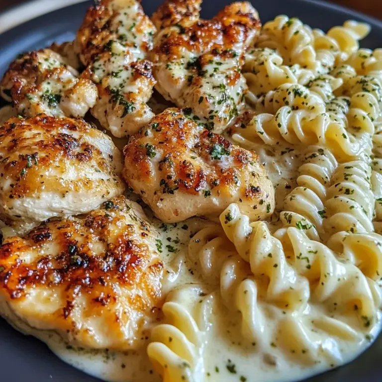 Creamy Parmesan Chicken with Twisted Pasta and Garlic Sauce