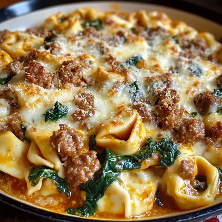 Creamy Tortellini Pasta with Beef, Spinach & Italian Sausage