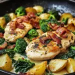 Garlic Butter Chicken Skillet with Bacon, Spinach, Broccoli & Potatoes