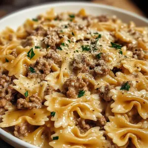 Garlic Parmesan Bowtie Pasta with Creamy Beef