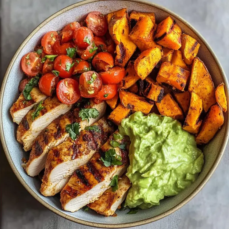 Grilled Chicken Power Bowl with Spiced Sweet Potato Wedges & Avocado Cream
