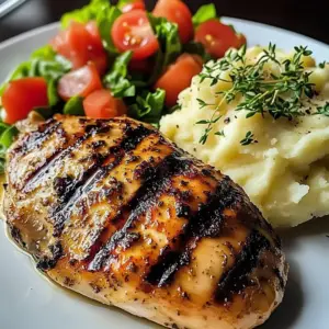 Grilled Garlic Herb Chicken with Creamy Mashed Potatoes & Fresh Garden Salad
