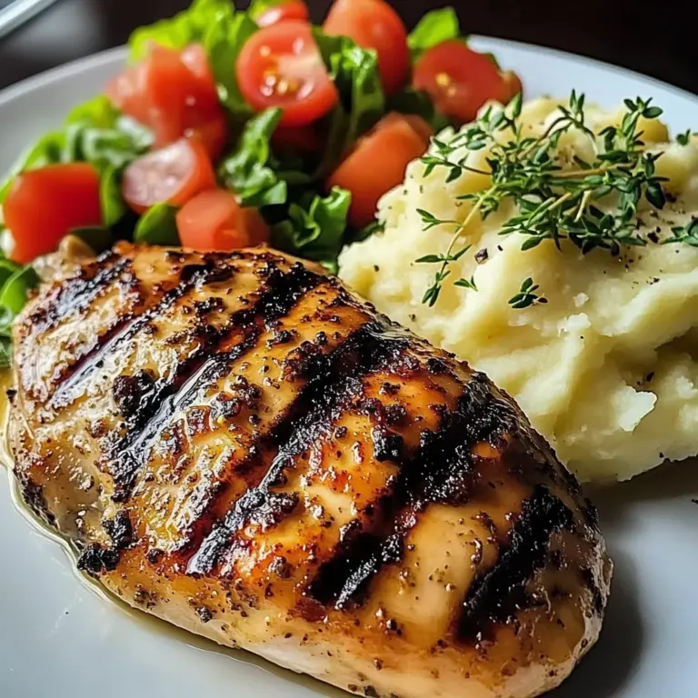 Grilled Garlic Herb Chicken with Creamy Mashed Potatoes & Fresh Garden Salad