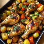 Herb Roasted Chicken Drumsticks with Roasted Potatoes & Veggies