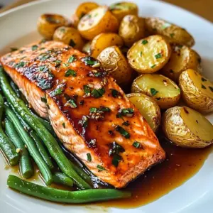 Honey-Glazed Salmon with Garlic Green Beans & Crispy Potatoes