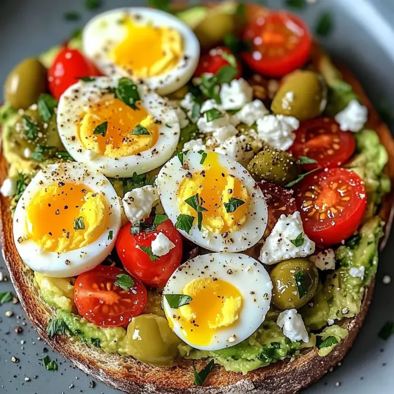 Mediterranean Egg & Avocado Toast with Feta, Olives & Tomatoes
