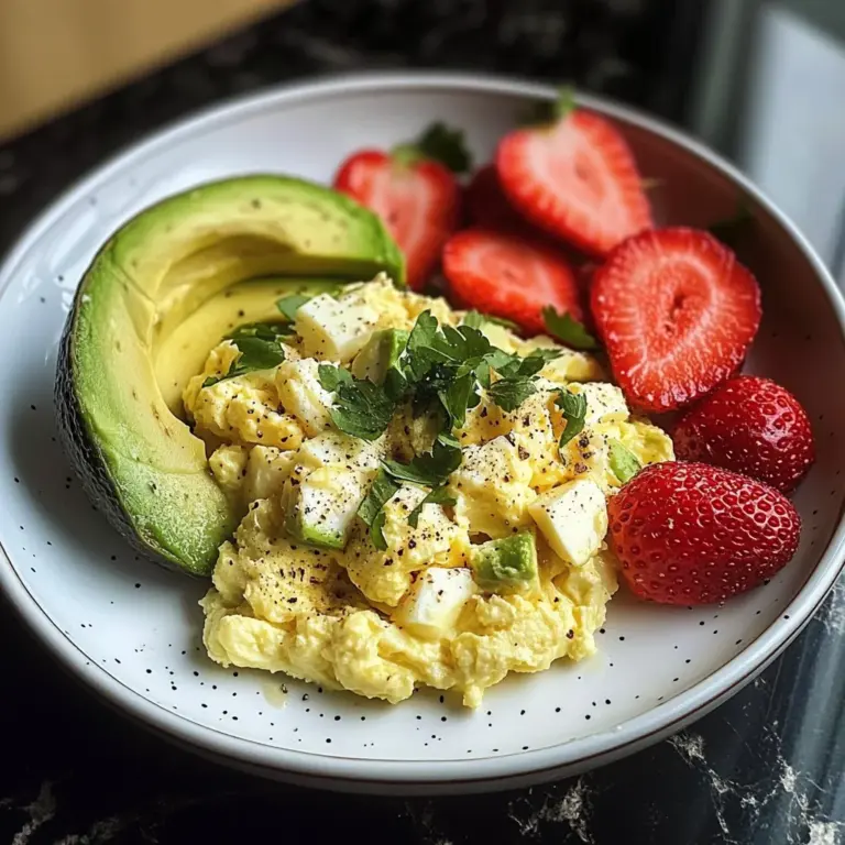 Scrambled Eggs with Avocado & Strawberries