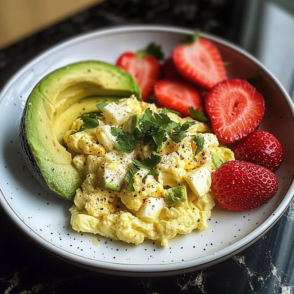 Scrambled Eggs with Avocado & Strawberries