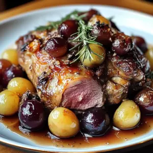 Slow-Roasted Lamb Shoulder with Rosemary, Garlic Cream & Caramelized Grapes