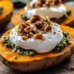 Stuffed Sweet Potatoes with Burrata, Toasted Walnuts & Sage Pesto