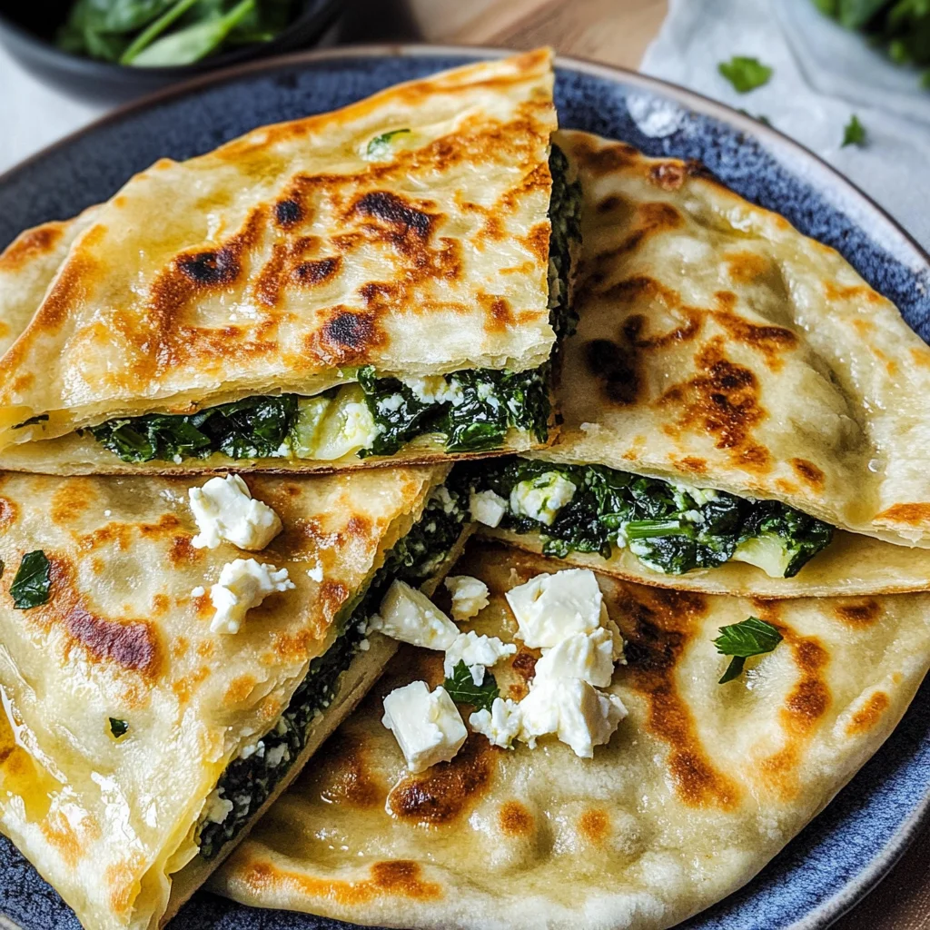 Turkish Gözleme (Spinach and Feta Stuffed Flatbread)