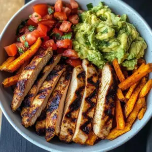 Grilled Chicken Power Bowl with Sweet Potato Fries & Guac