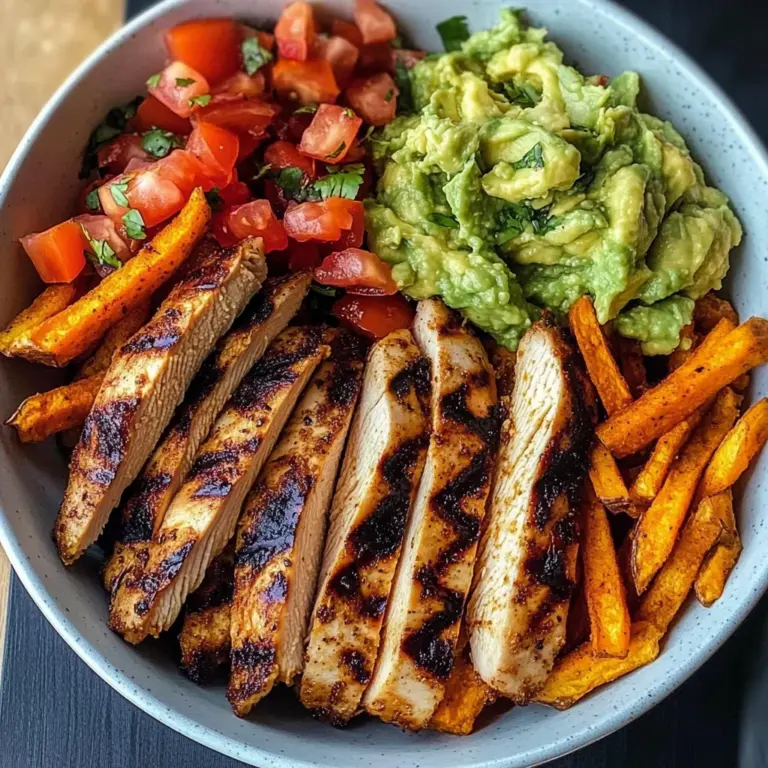 Grilled Chicken Power Bowl with Sweet Potato Fries & Guac