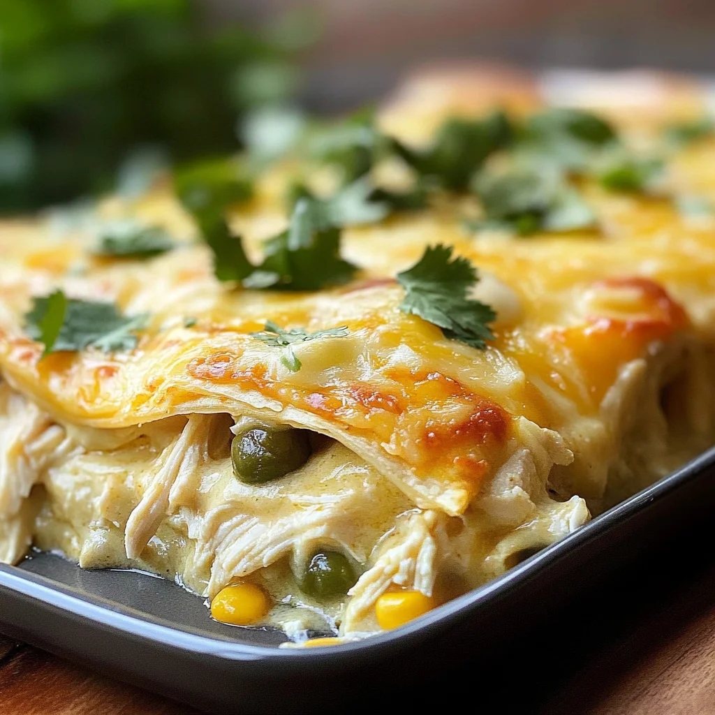 Quick and Easy Green Chile Chicken Enchilada Casserole
